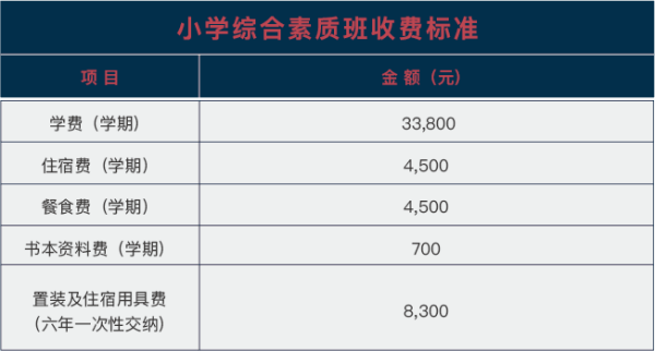 武漢海淀外國語實驗學(xué)校國際小學(xué)（綜合素質(zhì)班）收費標(biāo)準(zhǔn)