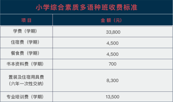 武漢海淀外國(guó)語(yǔ)實(shí)驗(yàn)學(xué)校國(guó)際小學(xué)（綜合素質(zhì)多語(yǔ)種班）收費(fèi)標(biāo)準(zhǔn)
