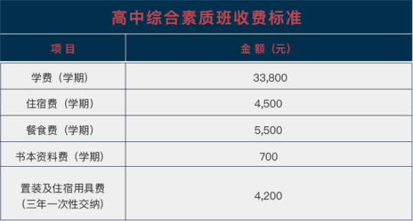 武漢海淀外國語實驗學(xué)校國際高中（綜合素質(zhì)班）收費標(biāo)準(zhǔn)